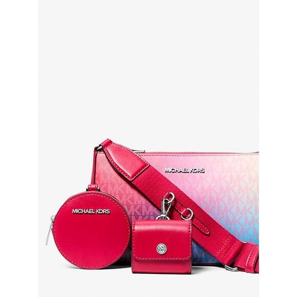 New Michael Kors Jet Set Small Ombré Logo Crossbody Bag with Case Dark Raspberry - Picture 2 of 4
